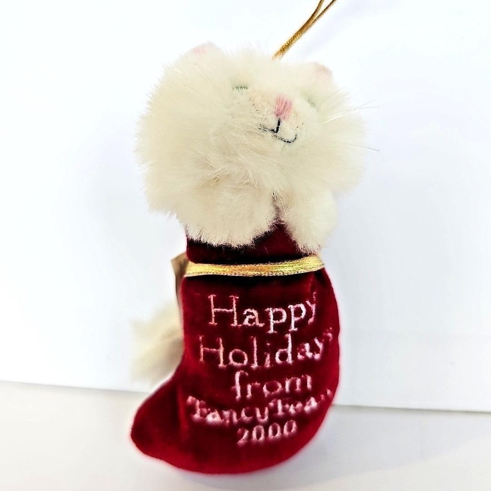 2000‎ Fancy Feast Cat Plush Christmas Ornament Red Velvet Stocking Holiday Decor